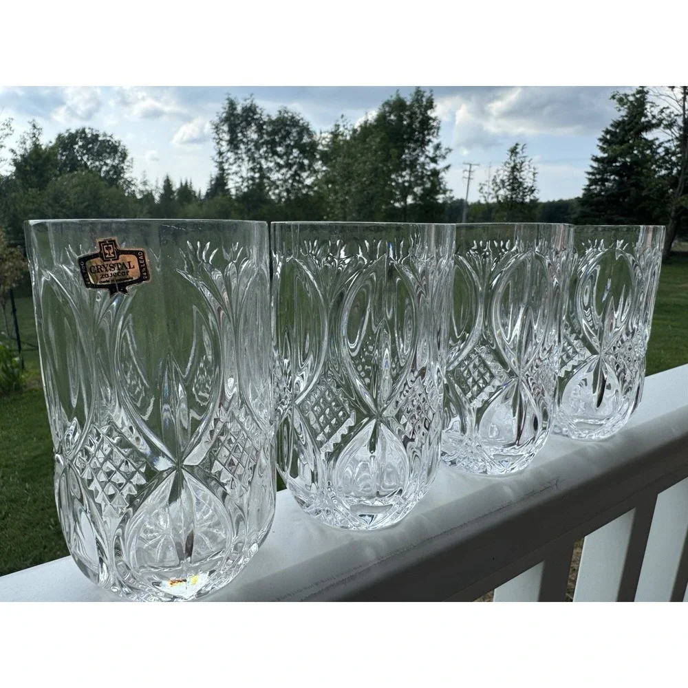 Set 4 Beautiful VTG Kristal Zajecar Medallion Highball Tumbler Crystal Glasses - Picture 8 of 9